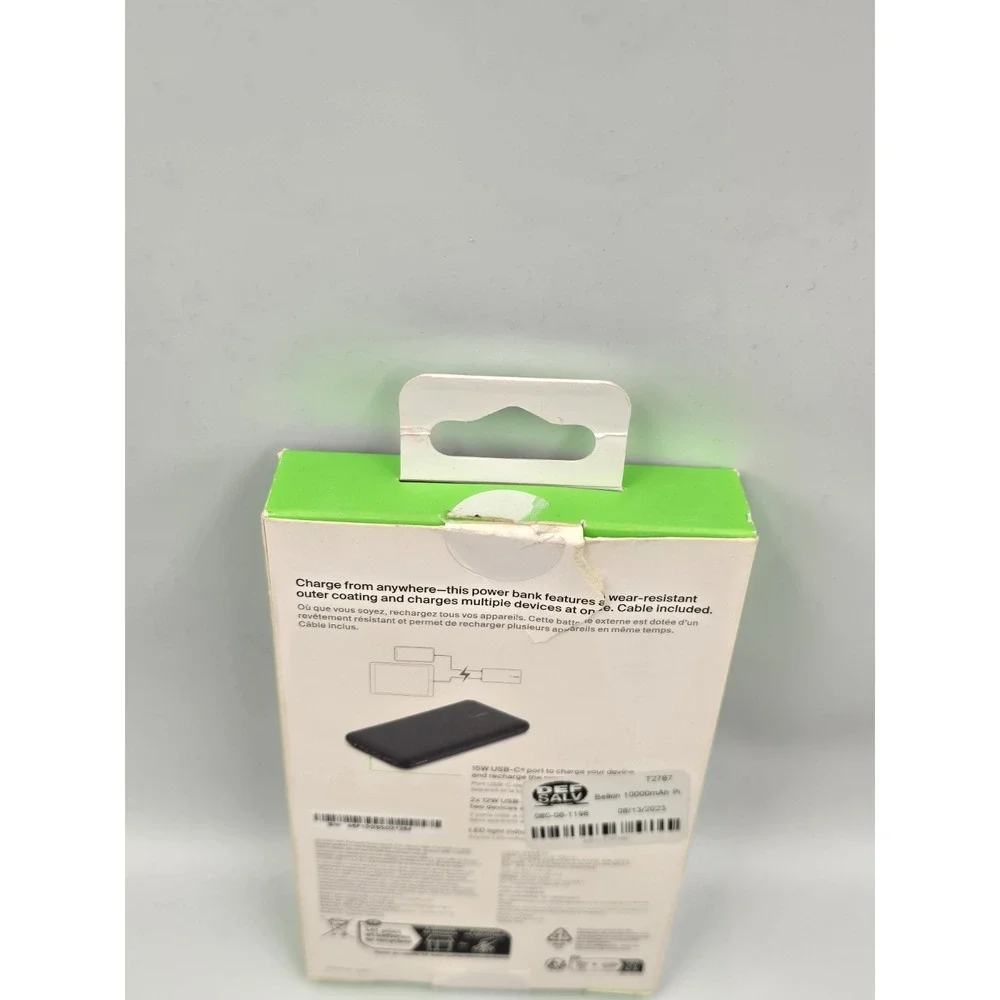 New Belkin Boostcharge 10k‎ PowerBank Black USB-A to USB-C Cable OPEN BOX.